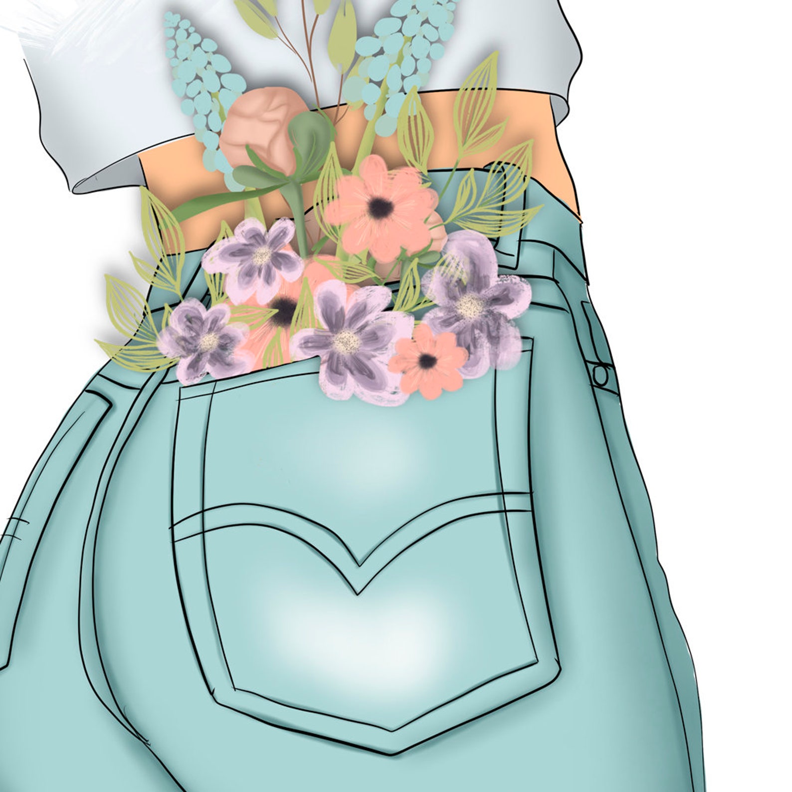 Jeans Flower Sublimation Design Hand Drawn Blue Jeans for Etsy