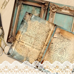 Printable Turquoise Junk Journal Pages, Digital Paper, Collage Supplies Instant Download, Shabby Junk Journal, Vintage Ephemera Tags
