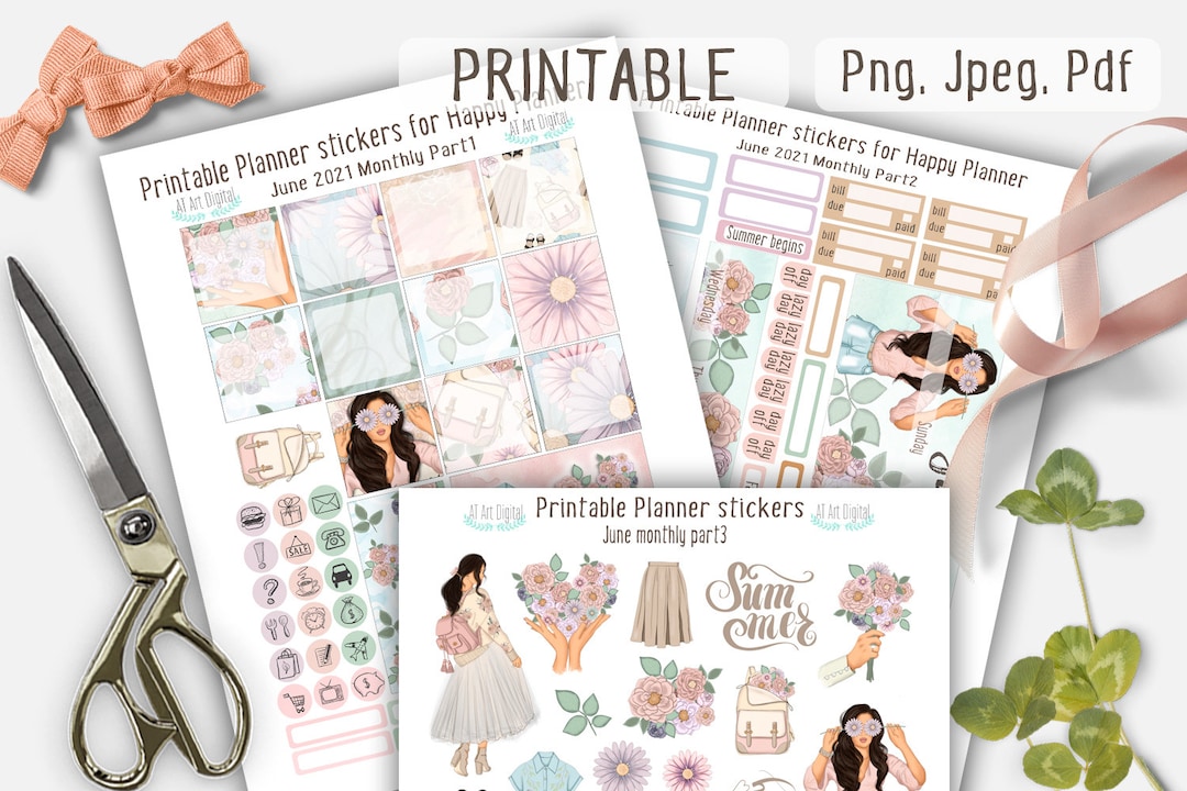 Printable Summer Monthly Stickers for Happy Planner,june Monthly ...