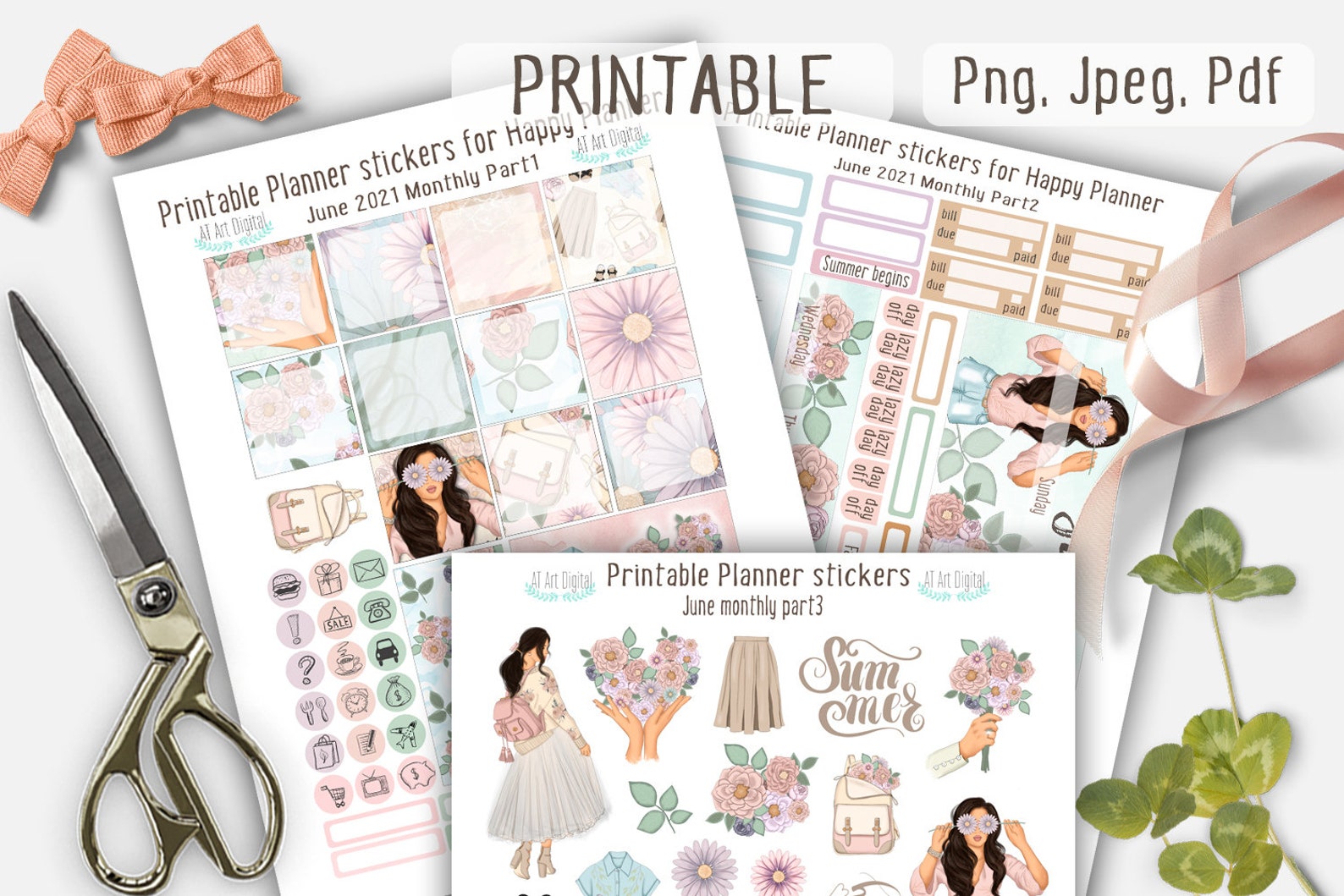 Printable Summer Monthly Stickers for Happy Planner,june Monthly ...