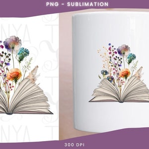 Book With Wildflower, Bookish Design, Reading Sublimation, Bookworm Image, Booktrovert Graphic, Digital Art Prints, For Book Lovers