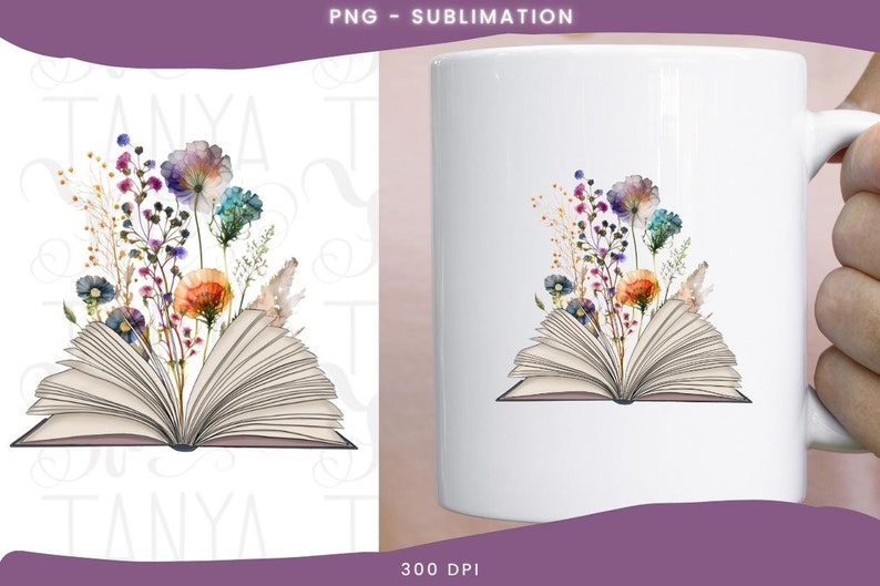 Book With Wildflower, Bookish Design, Reading Sublimation, Bookworm Image, Booktrovert Graphic, Digital Art Prints, For Book Lovers