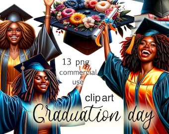 Black Girl Graduation Clipart: Afro Woman PNG Set (Digital Download)