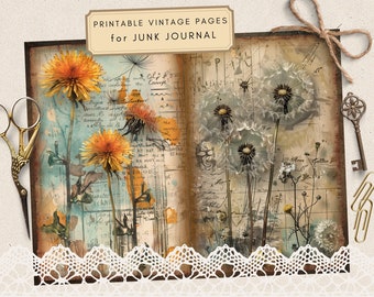 ダージリンページ★写真の60冊 Vintage Floral Book Pages for Junk Journals, Digital