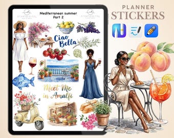 Mediterraner Sommer Aufkleber | Planer Sticker PNG Set | Digitale Aufkleber | Goodnotes Notability | Amalfi Ästhetik