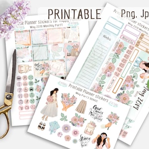 Adesivos de primavera, adesivos mensais de maio, kit de planejador feliz, adesivos florais, kit floral, planejador faça você mesmo, kit planejador, kit planejador mensal