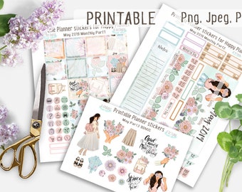 Spring Stickers, May Monthly Stickers, Happy Planner Kit, Floral Stickers, Floral Kit, Planner Diy, Planner Kit, Monthly Planner Kit