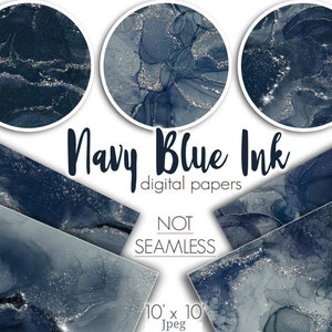 Navy Blue Agate, Digital Papers, Silver Shine, Scrapbook Paper, Blue Digital Paper, Watercolor Papers, Agate Digital Paper, Navy Blue Papers