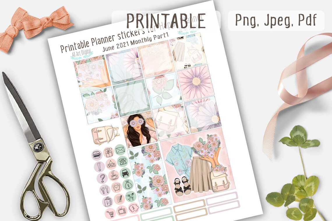 Printable Summer Monthly Stickers for Happy Planner,june Monthly ...