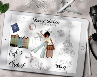 Goodnotes Stickers, Travel Icons, Goodnotes 5, Travel Stickers, African American Stickers, Digital Planner, Digital Planner Icons, Dark Skin