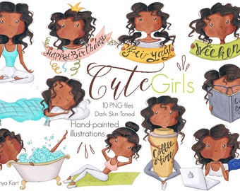 Kawaii Girls Clipart Bundle: Hand-Painted Planner Stickers (Digital Download)