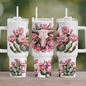 Western Howdy Design 40 oz Stanley Tumbler Wrap, Floral Decor, Skull Designs, Succulent 40 oz Tumbler Design for Western Lovers