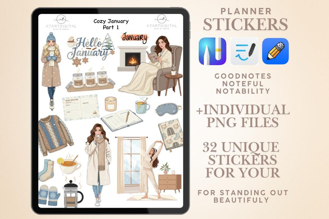 January Digital Stickers Goodnotes Set | Cozy Winter Planner Stickers ...
