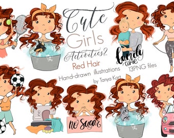 Girls Activities Planner Stickers Set - Planner Supplies for Family Time, Scrapbooking, and More - Red Hair Girl and Soccer Girl Icons