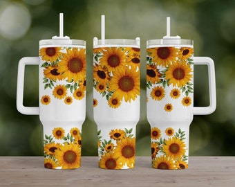 Sonnenblumen Tumbler 40 Unzen Quencher Tumbler Wrap, Floral Wrap Tumbler, Sonnenblume Png Tumbler, Blumen Tumbler Sublimationsdesign, kommerzielle Nutzung