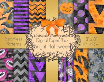 Watercolor Digital Paper, Halloween Digital Paper, Holidays Digital Paper, Scrapbooking Paper, Pumpkin Paper, Autumn Seamless Patterns