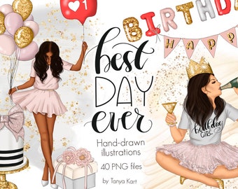 Birthday Girl Clipart Planner Graphics, Girls Blog Graphics, Planner Clipart, Stickers Clipart, Best Day Ever Clipart, Wedding Clip Art