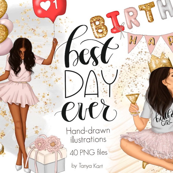 Birthday Girl Clipart Planner Graphics, Girls Blog Graphics, Planner Clipart, Stickers Clipart, Best Day Ever Clipart, Wedding Clip Art