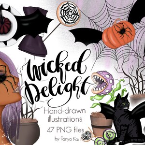 Halloween Witch Fashion Girl Clipart, Fall Planner Stickers, Pumpkins Illustration Png Digital Download for Commercial Use