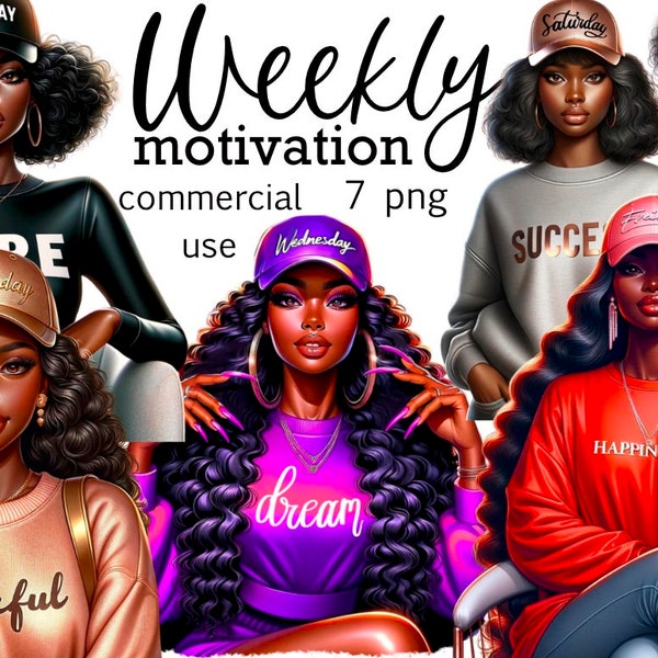 Weekly Motivation Black Girl PNG Images, Digital Art Prints, Black Queen, Planner Clipart, Digital Download, Tshirt Design, Print on Demand