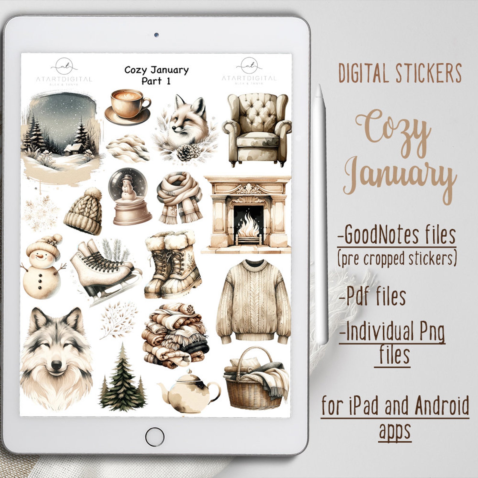 Digital Cozy January Sticker Kit for Goodnotes Planner, Digital Journal ...