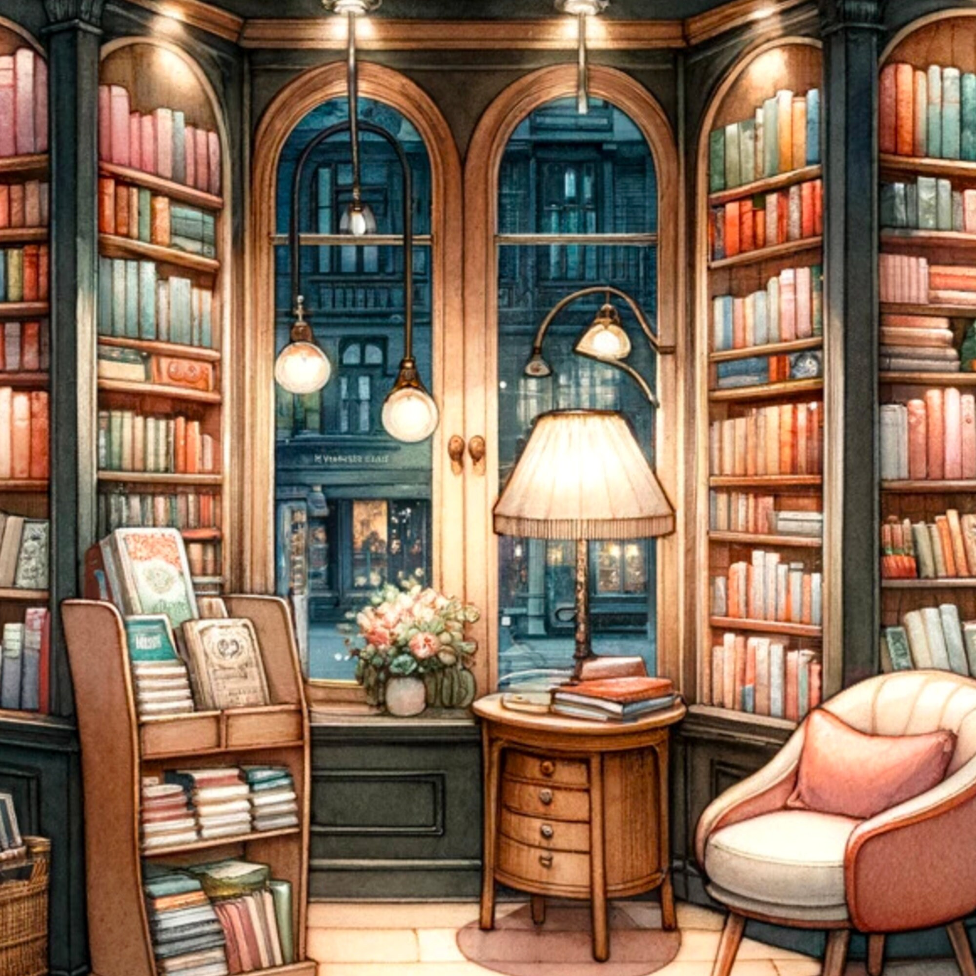 Book Shop Digital Printable, Watercolor Illustrations for Sublimation ...