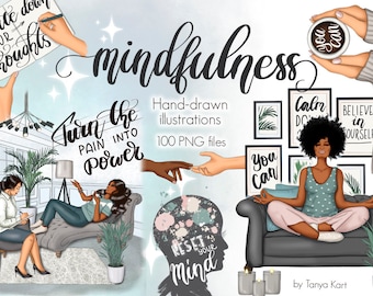 Mental Self Care Clipart, Mindfulness Planner Illustration, Yoga Png Clipart, Mindful Therapy Png, Motivation Design, Self Love Clip Art