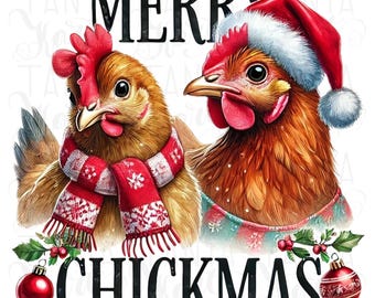 Merry Chickmas PNG | Funny Chicken Christmas Sublimation for Farm Animal T-Shirts & Cute Xmas Designs, Christmas Vibes, Digital Downloads
