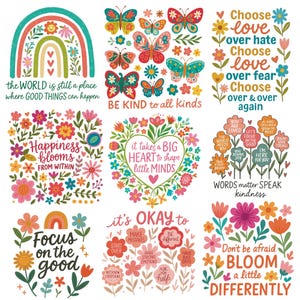 Trendy Floral Quotes Png Bundle Instant Download, Mental Health Png, Inspirational Png Sublimation Designs for T-shirts, Kindness Quotes