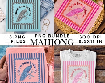Mahjong PNG Bündel | Vogel Bam Jubel Clipart | Floral Fliesen Designs | 8 Digitaldruck-Designs | 22x28cm | Mahjong Game Night Png Shirt
