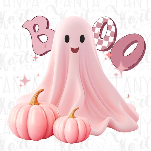 Cute Funny Pink Halloween Ghost Png Design | Retro Ghost Face with Boo Letters for Sublimation, Stickers | Spooky Graphic Illustration