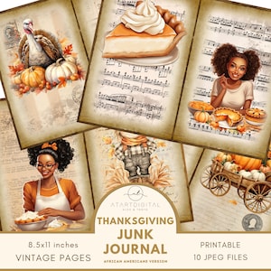 Kit de journalisation de la malbouffe d'automne afro-américaine, documents à télécharger imprimables et pages de scrapbooking, journal de la malbouffe de Thanksgiving, ensemble de fabrication de cartes automne