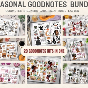GoodNotes Stickers Bundle for Digital Planner, Melanin GoodNotes Files, Black Girl Seasonal Sticker Digital Planning Christmas Autumn Winter