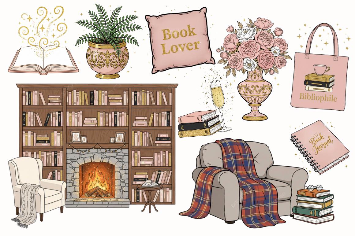 Book Lover PNG Clipart | Cozy Reading Girl Graphics | Bibliophile ...