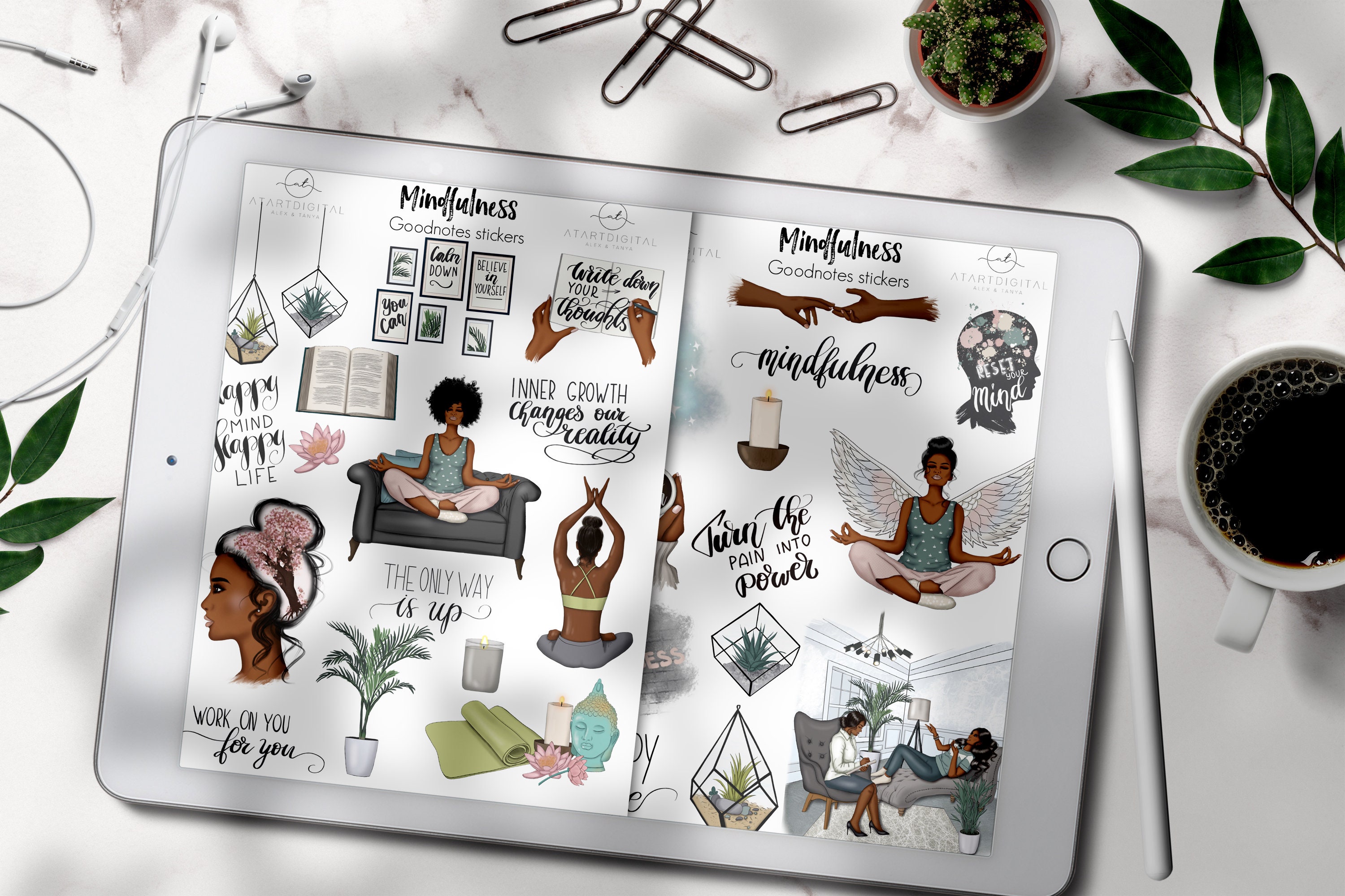 Mental Self Care Digital Stickers for Goodnotes Planner, African ...