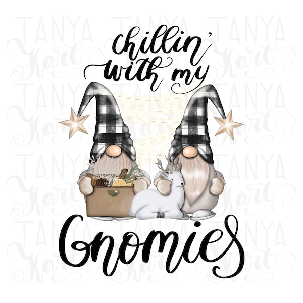 Chillin With My Gnomies Sublimation Image, Christmas Gnome PNG, Heat Press Design, Merry Christmas, Winter Gnome Digital Download Graphics