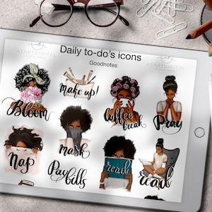 Goodnotes Stickers for Digital Planner, Daily To Do's, Goodnotes 5 Planner, Digital Ipad Planner, Planner Stickers, Afro Icons