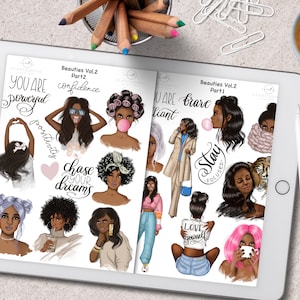 Manifestatiestickers Afro GoodNotes motiverende stickers, melaninestickers, plannerstickers, vrouwenstickers, GoodNotes-stickers