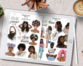 Manifestation Stickers Afro GoodNotes Motivational Stickers, Melanin Stickers, Planner Stickers, Women Stickers, GoodNotes Stickers