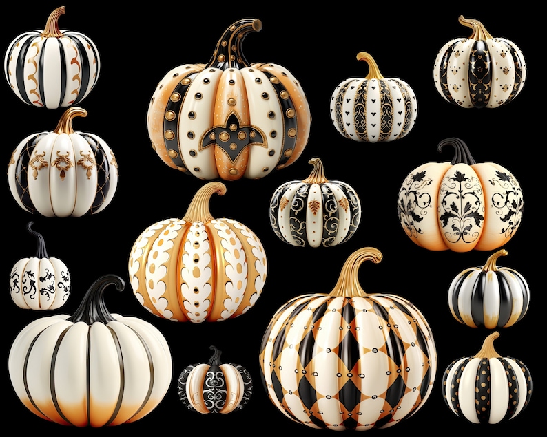 Neutral Black White Pumpkins Clipart Bundle,autumn Png Graphic for ...