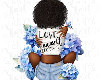 Self Care and Love Yourself Printable Sticker for Women Sublimation with Inspirational Quotes, Black Girl Power PNG, Woman Empowerment