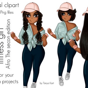 Fitness Girl Planner Doll - Afro Girl, Planner Stickers, Fashionable Girl, Fitness Clipart - Planner Babe Fitness Planner Icon