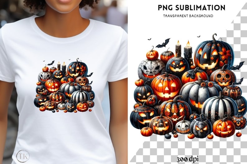 Halloween Design Bundle for Sublimation Prints & T-Shirt Designs, Digital Printables, Print On Demand, PNG Images with Quotes