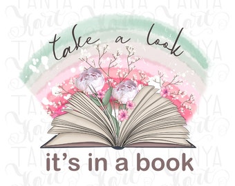 Book With Rainbow, Take A Look It's In A Book Png, For Tumbler Graphics, Love Reading, Book Lover Gift Png, Reading Sublimation