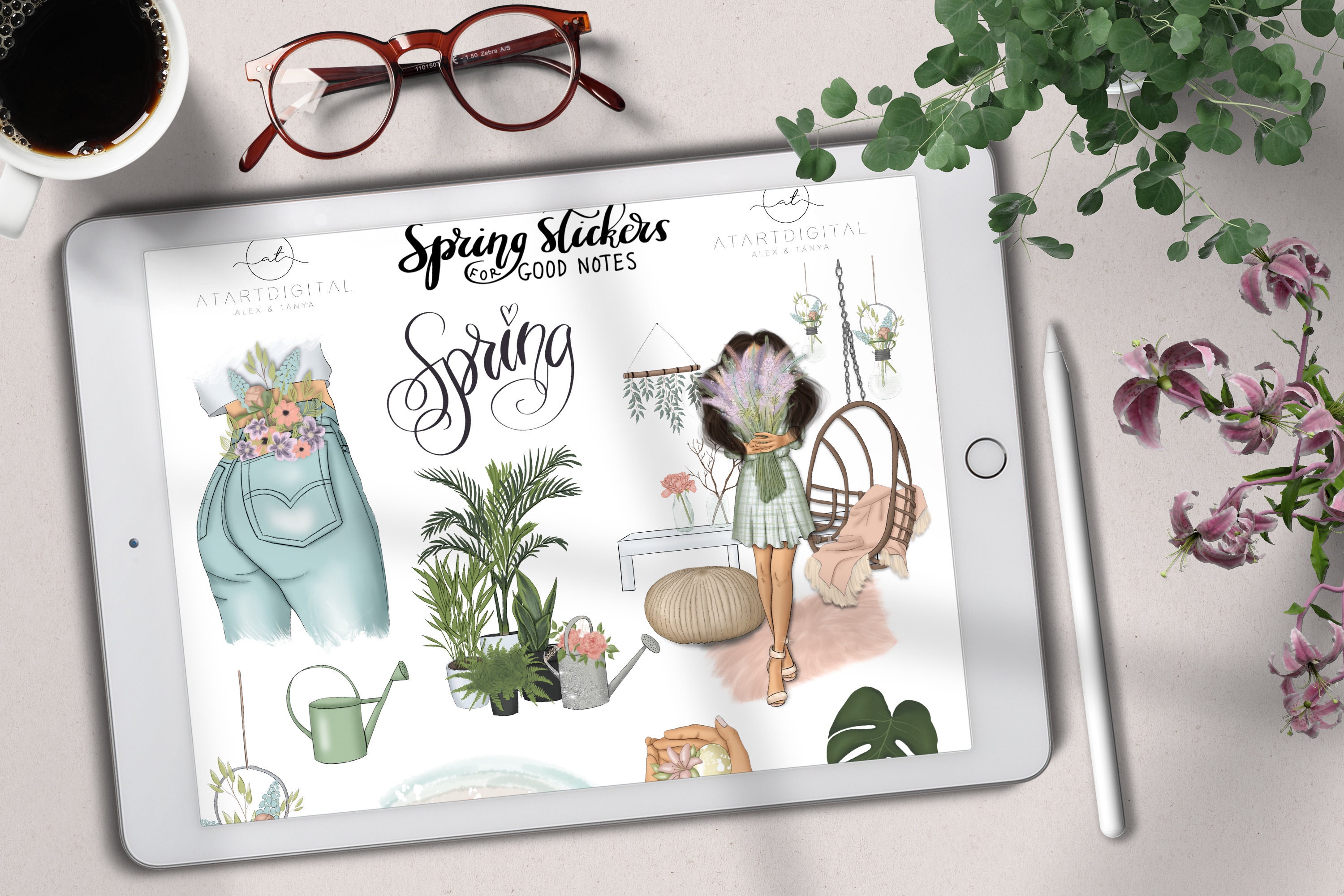 Spring Goodnotes Digital Planning, Floral Stickers, Digital Planner ...