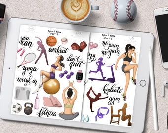 Fitness Digital Stickers for GoodNotes Planner, Sport GoodNotes Icons, Workout Stickers, Instant Download, Gym Digital Icons, Mental Health