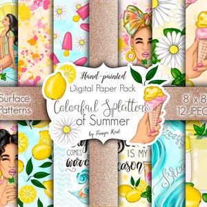 Summer Papers, Afro Girl, Summer time Papers, Digital Papers, Colorful Papers,Planner Papers, Surface Patterns, Design Papers, Lemon Papers