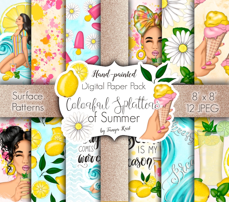 Summer Papers, Afro Girl, Summer Time Papers, Digital Papers, Colorful ...