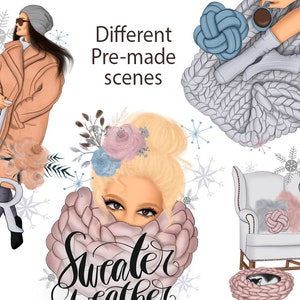 Winter Fashion Girls Clipart Bundle | Cozy Sweater Weather, Fashion Illustration, Digital Download for Commercial Use, January Clipart Set