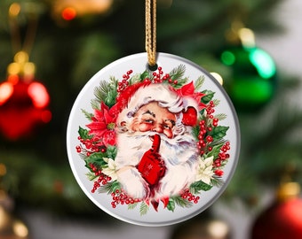Cute Santa Ornament Design Illustration, Round Christmas Ornament Sublimation Design, Digital Merry Christmas Sign - PNG Printable Art